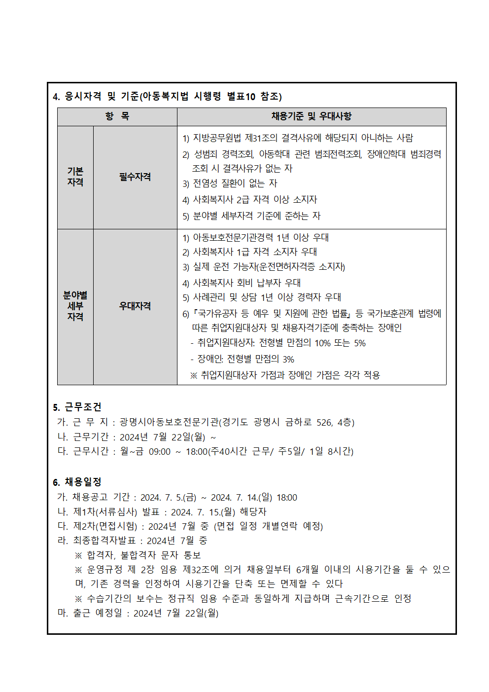 [긴급채용] 광명시아동보호전문기관 2024년 제6차 직원채용 공고(상담원) – 광명시아동보호전문기관